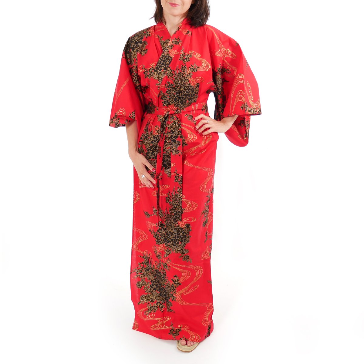 Authentische Japanische Yukata de Luftiger Kimono fließende Pfingstrose #932 