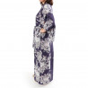 kimono yukata traditionnel japonais bleu en coton fleurs pivoine et beautés japonaises pour femme