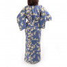 yukata japonés kimono algodón azul, SHIRAUME, flores de ciruelo blanco