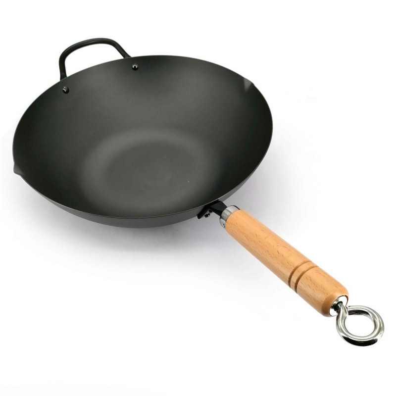 Wok de acero con mango de madera 33 cm