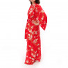 yukata japonés kimono rojo algodón, CHÔSAKURA, flores de cerezo y mariposas