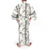 kimono yukata traditionnel japonais beige en coton bambou et oiseaux pour homme