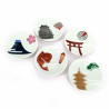 Set of 5 small Japanese ceramic cups, traditional illustrations - DENTO