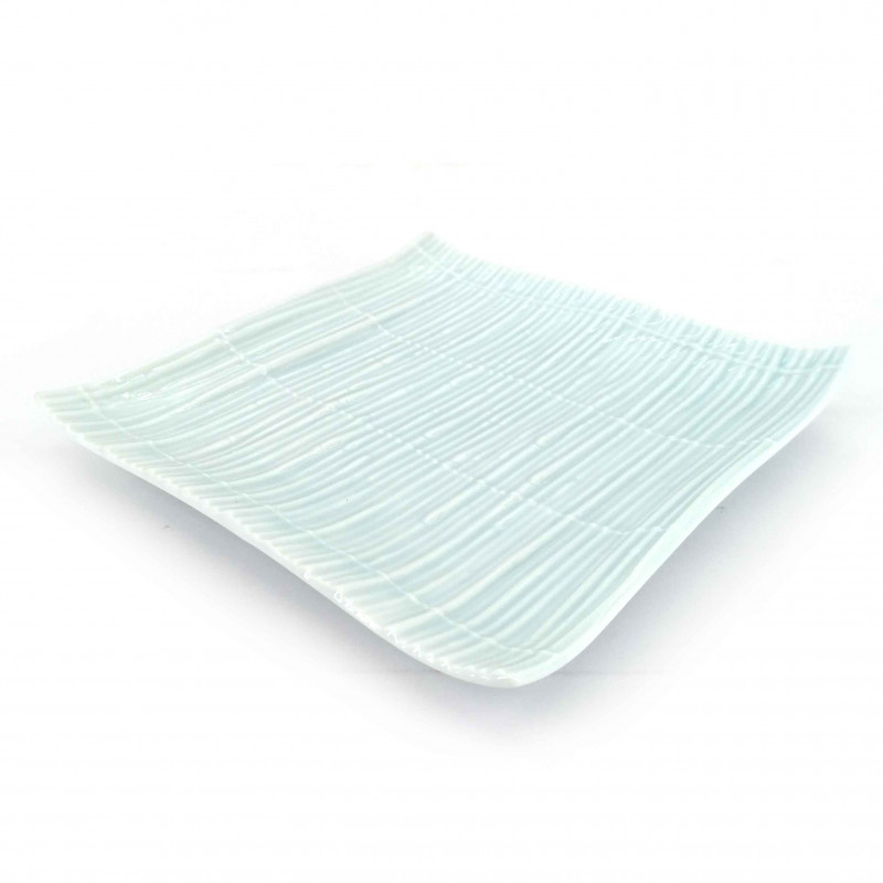 Piatto quadrato in ceramica giapponese, bianco e azzurro, MATTO KOKA