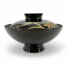 Soup bowl with lid, black, golden reeds, ASHI