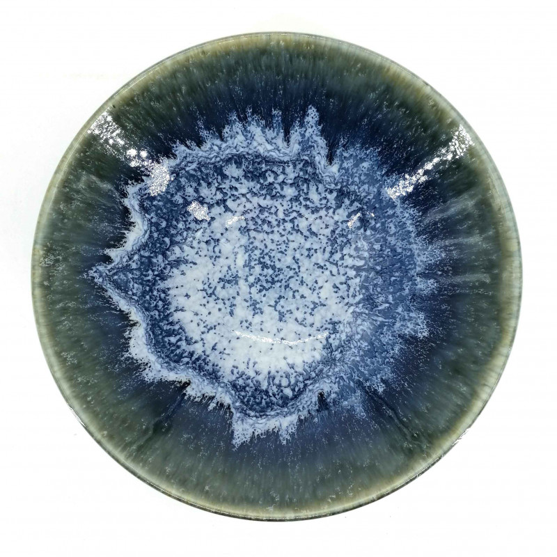 Ciotola di ramen in ceramica giapponese, scintillii verdi e blu, KAGAYAKU