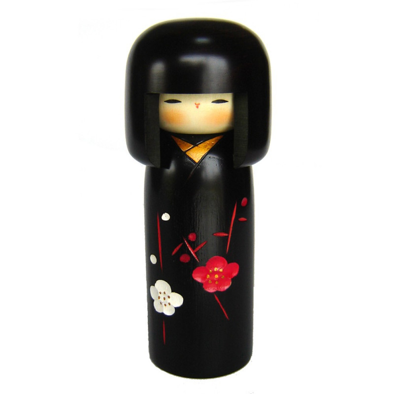 bambola di legno giapponese - kokeshi, SACHI NO HANA, nero