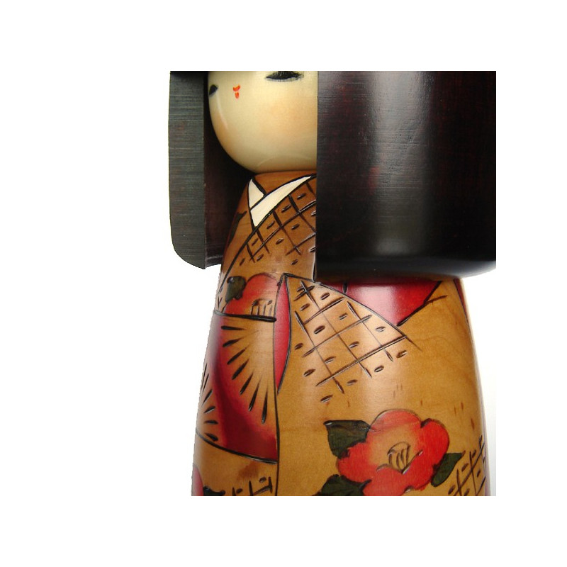 bambola di legno giapponese - kokeshi, KANTSUBAKI, rosso