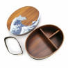 Portapranzo giapponese ovale bento in legno di cedro con motivo a onde, NAMIURA