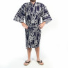 Kimono tradizionale giapponese happi blu in cotone di bambù e drago per uomo
