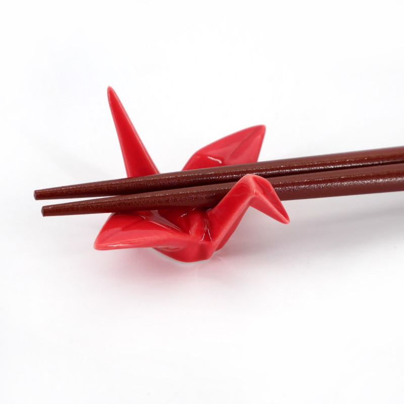 Par de palillos japoneses de madera roja con dibujo de grullas japonesas, TSURU