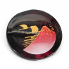 Miroir de poche japonais rond noir en résine motif mont fuji et grues, FUJITSURU, 7cm