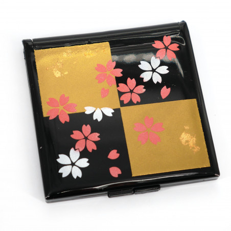 Espejo de bolsillo japonés redondo de resina negra con motivo de mariposa,  CHO, 7cm