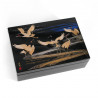 Black and gold Japanese storage box in resin Japanese crane flight pattern, GAKAKU, 16.5x11.5x5.3cm