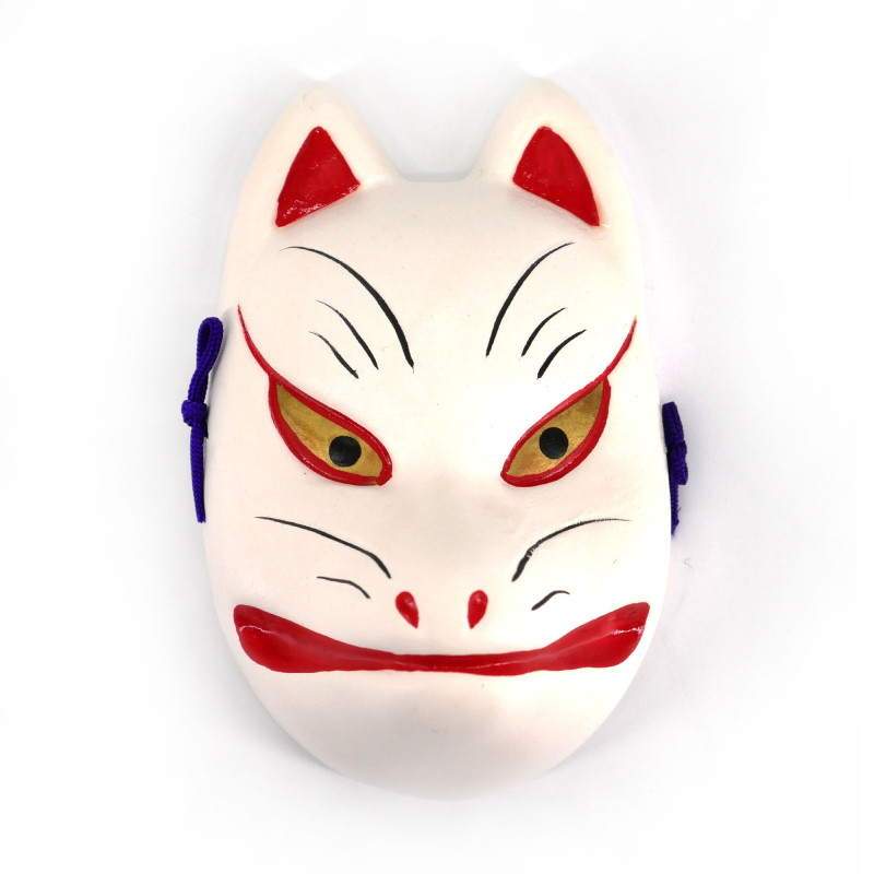 Petit masque nô représentant un renard kitsune blanc en céramique, KITSUNE, 10.4 cm