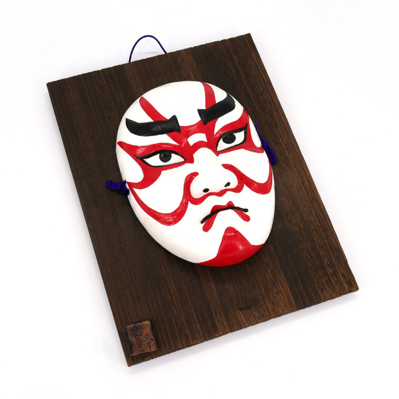 Große Noh-Maske, die traditionelles weißes und rotes Keramik-Make-up darstellt, KUMADORI, 27,2 cm