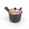 Teiera in ceramica giapponese nera, KOUME, fiori rossi
