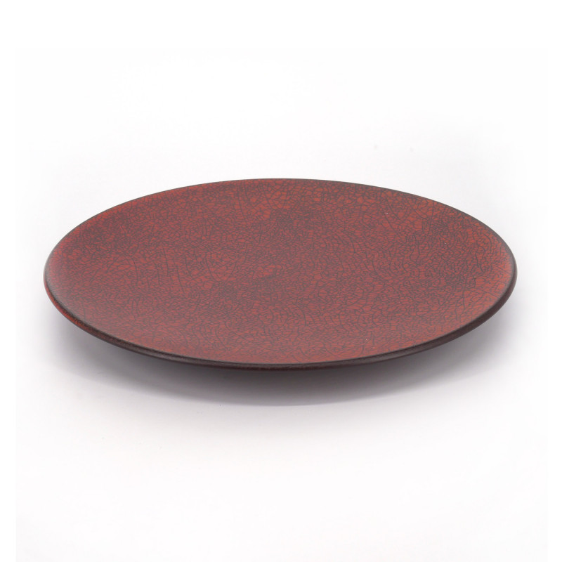 Japanese round plate, AKAKURO, red cracks