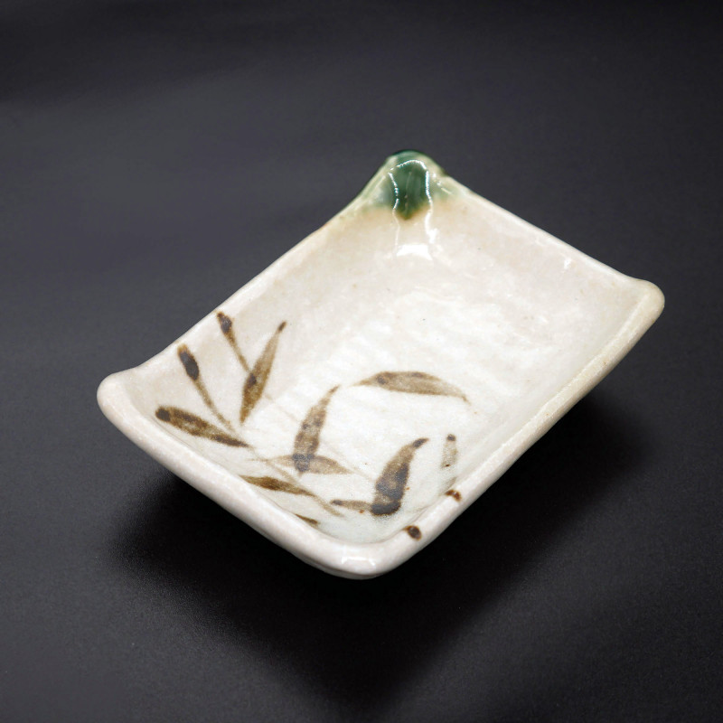 Plato de sushi japonés y su recipiente para la salsa, TAKE, patrón de bambú