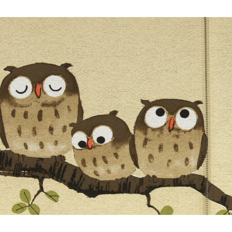 Japanese owl noren curtain in polyester 2 panels, FUKURO