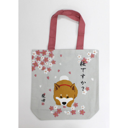 Japanese green cotton A4 size bag, travel shiba dog, RYOKO SHIBAINU