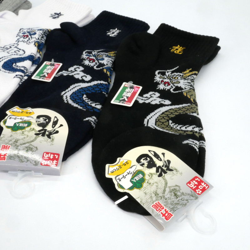 Chaussettes japonaises en coton motif dragon avec broderie ,FURIKU  , couleur au choix, 25-27 cm