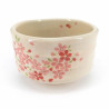 Bol japonais à cérémonie du thé - chawan, beige, fleurs roses, SAKURA