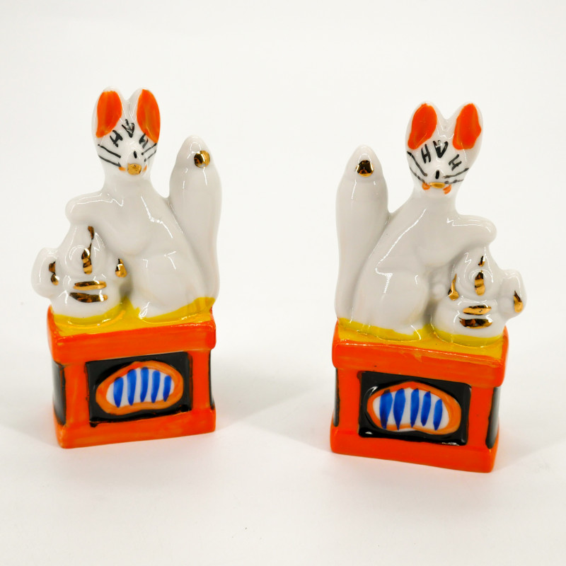 Duo de renards  japonais en céramique, KITSUNE