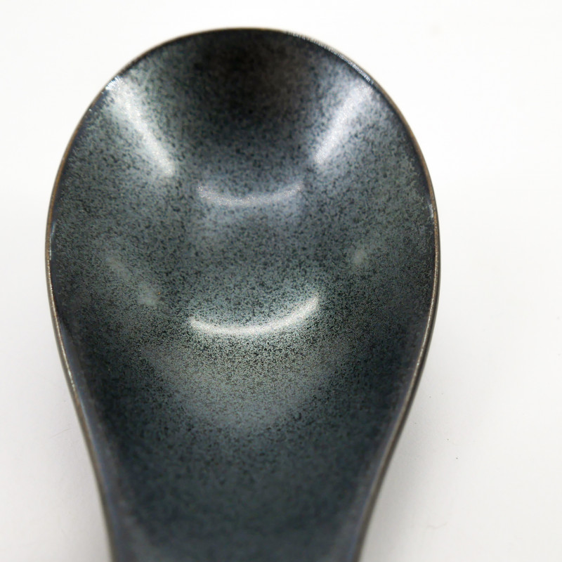 Black Japanese ceramic spoon with white back, KURO TO SHIRO