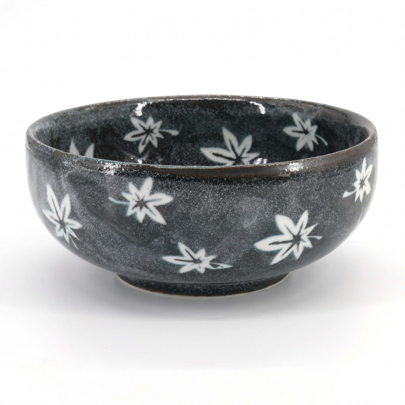 Japanese gray ceramic soup bowl, autumn leaf, AKI NO HA