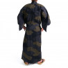 Kimono yukata japonés en algodón negro, KUMO, nubes