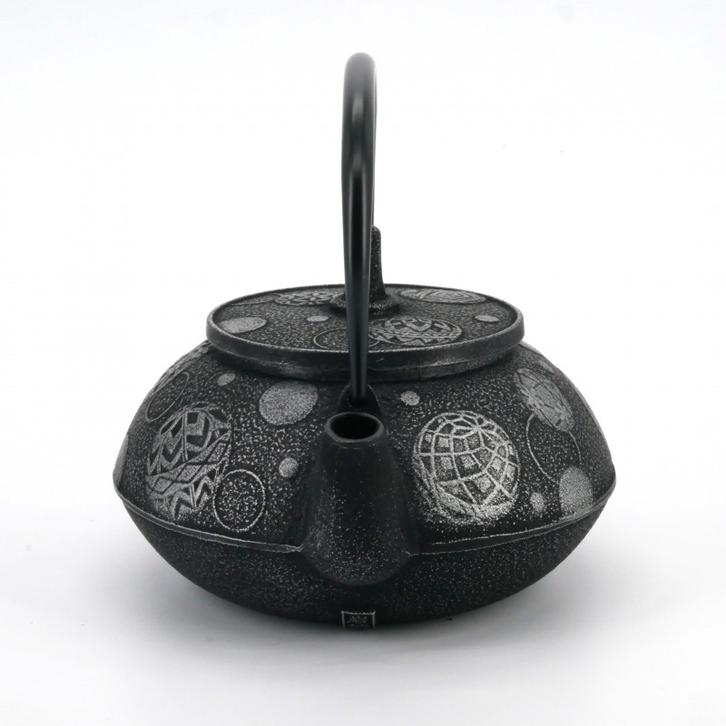 Japanese cast iron teapot IWACHU, Mari asobi, TEMARI, black silver, 0.55 lt
