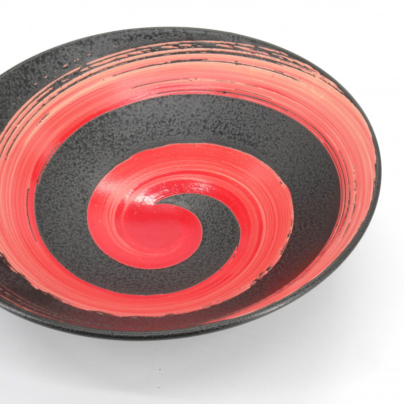 japanese round black red brush bowl SHU ARASHI KUROMIKAGE