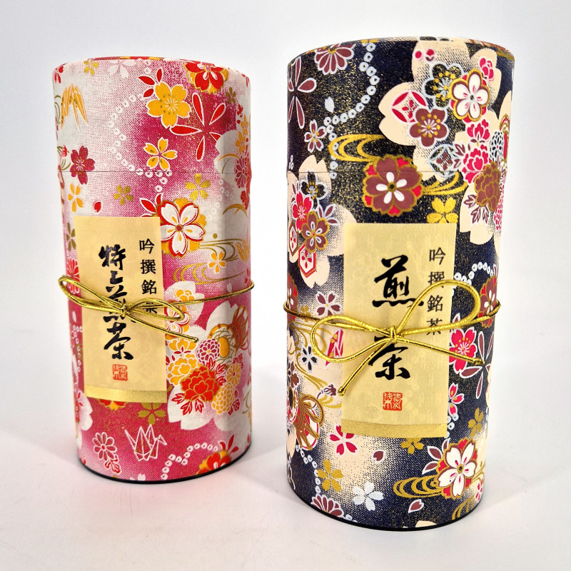 Duo de boîtes à thé japonaises rose et noir recouvertes de papier washi, PINKU NOWARU , 200 g