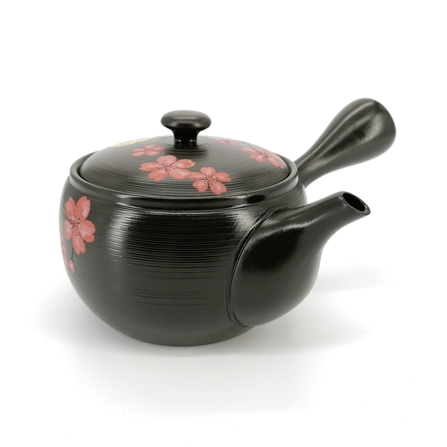 Teiera giapponese tokoname kyusu, KURO SAKURA, nero e fiori di ciliegio