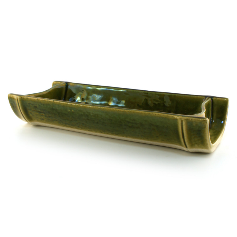 plat japonais bambou vert en céramique rectangulaire 18-21-37E