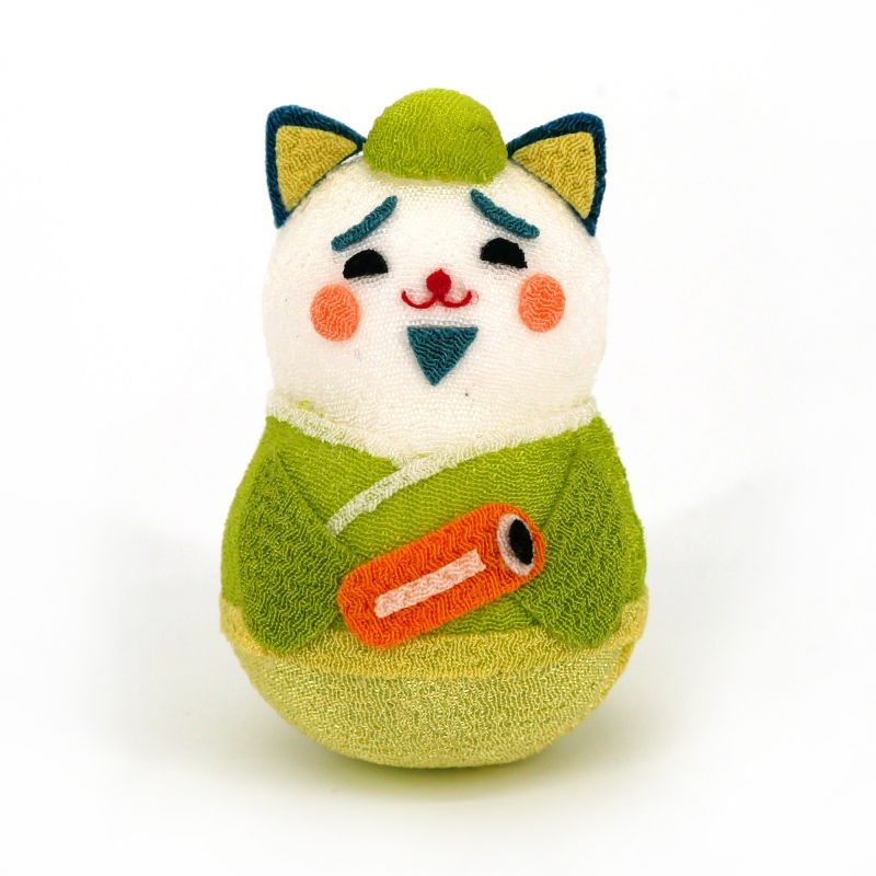 Longevity okiagari shichifuku neko doll in chirimen fabric - OKIAGARI SHICHIFUKUNEKO JUROJIN - 5 cm