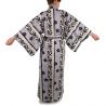 Kimono de algodón negro japonés, TATESHIMA-NI-SAKURA, negro