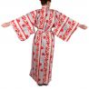 Kimono de algodón rojo japonés, TATESHIMA-NI-SAKURA, roja