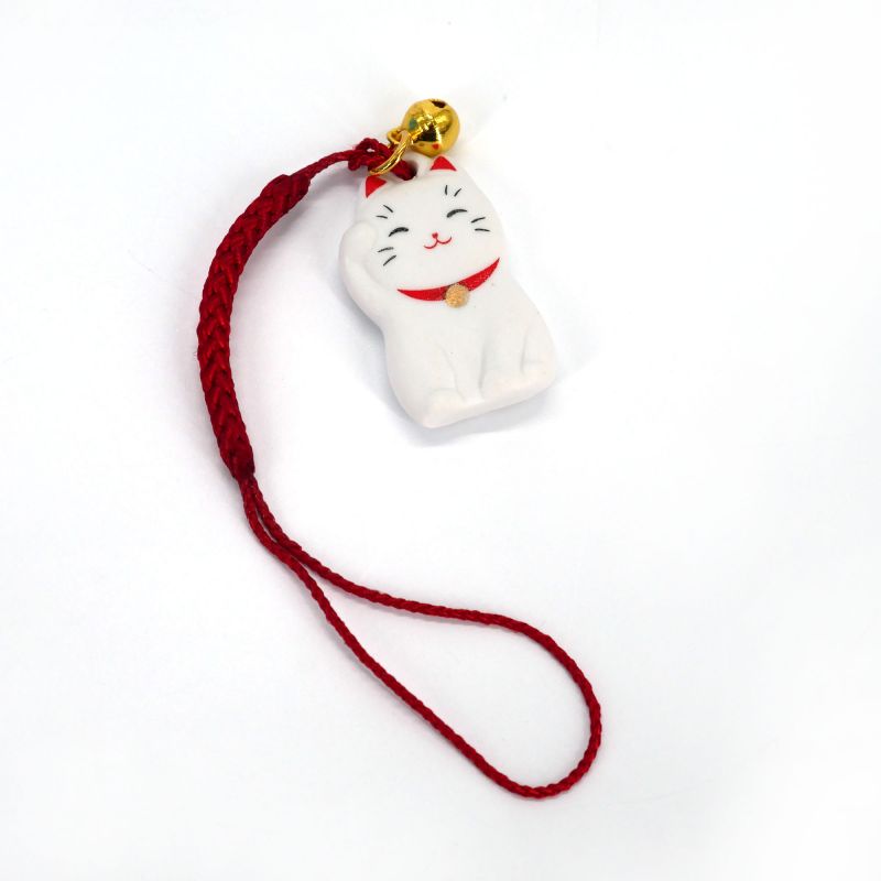 Accroche décorative manekineko blanc en céramique - KINUNRAIFUKU - 3 cm