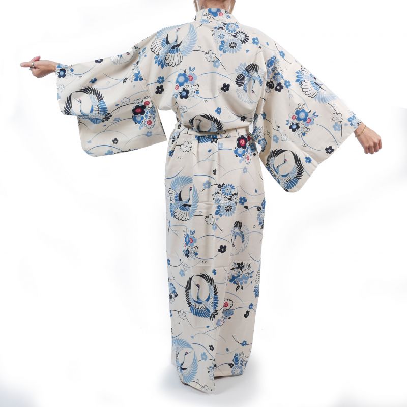 Kimono de algodón blanco para mujer - MARU NI TSURU