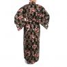 kimono japonais noir en coton pour femme KOMONICHIMATSU-NI-SAKURA