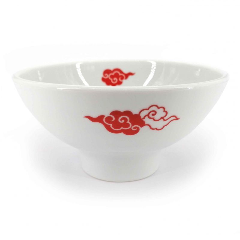 Ciotola di ramen in ceramica giapponese, bianca con nuvole rosse - AKAI KUMO