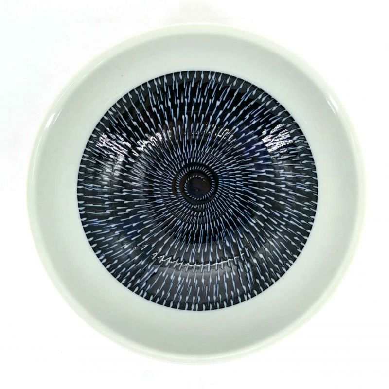 Bol à ramen japonais en céramique, blanc et bleu,motif spirale - RASEN