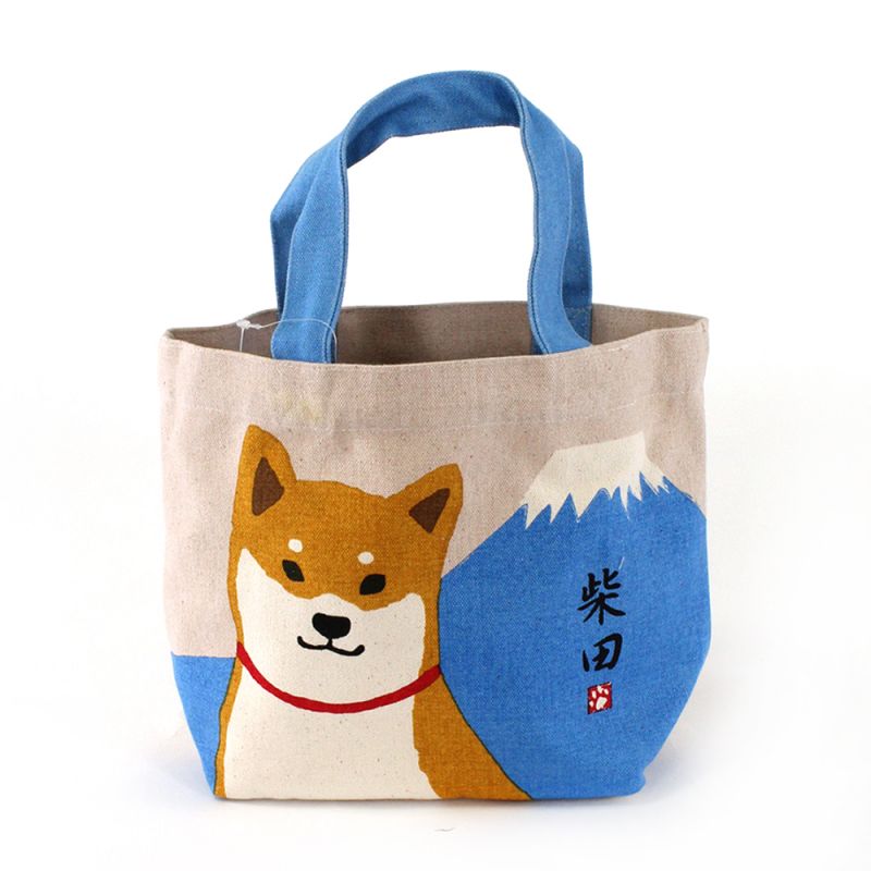 Borsa tote in cotone 100%, CANVA BAG, shiba e Fujisan