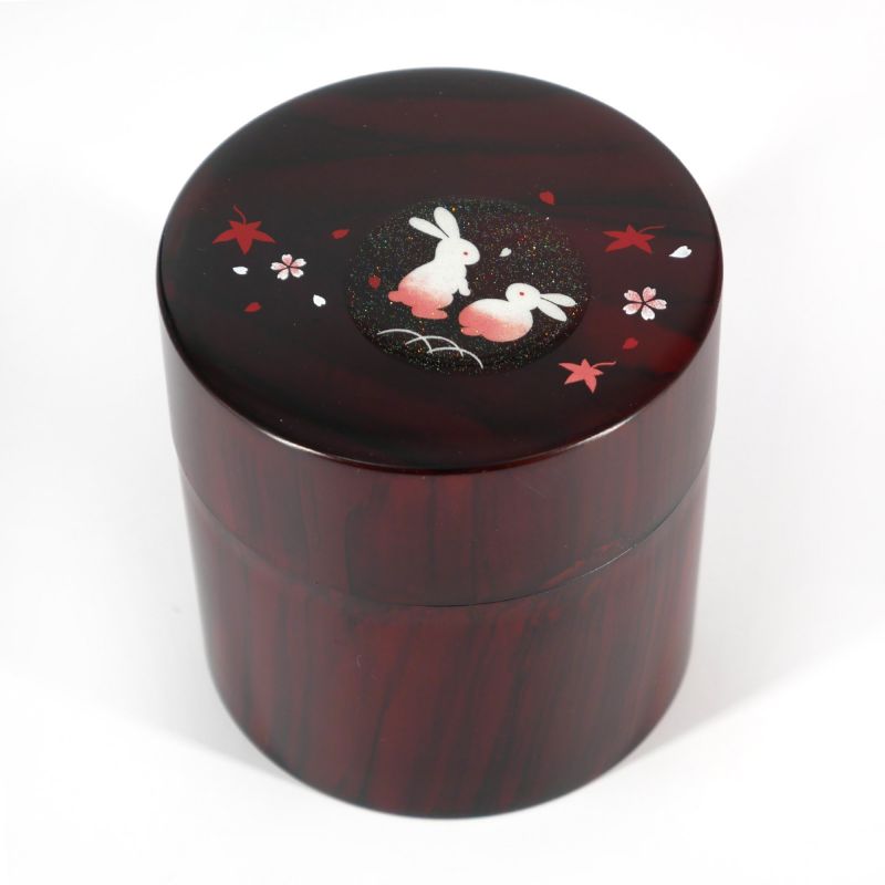 Scatola da tè nero giapponese in resina con motivo conigli e fiori - FUKUUSAGI- 150g