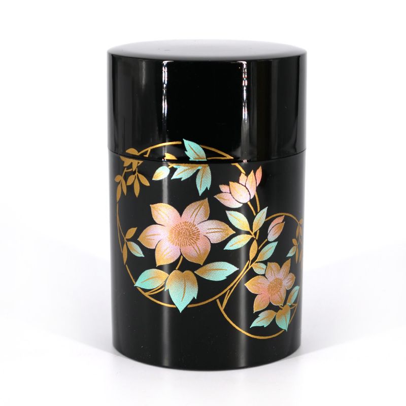 Japanese black resin tea caddy with flower pattern - TETSUSEN - 100g