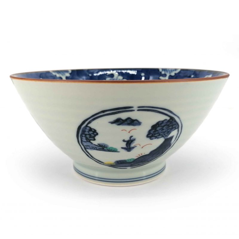 Bol à ramen japonais en céramique, bleu, univers vagues - NAMI