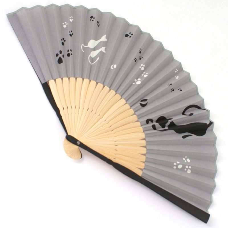 japanese fan in cotton and bamboo, NEKO, cats