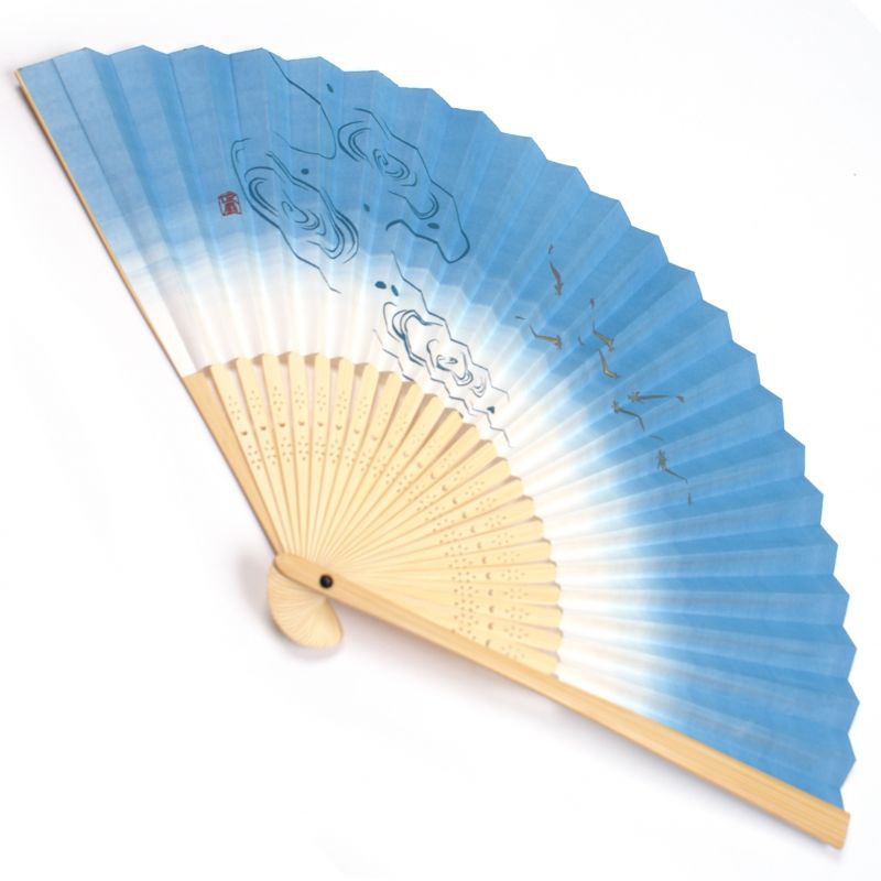 japanese fan made of paper and bamboo, MEDAKA, blue